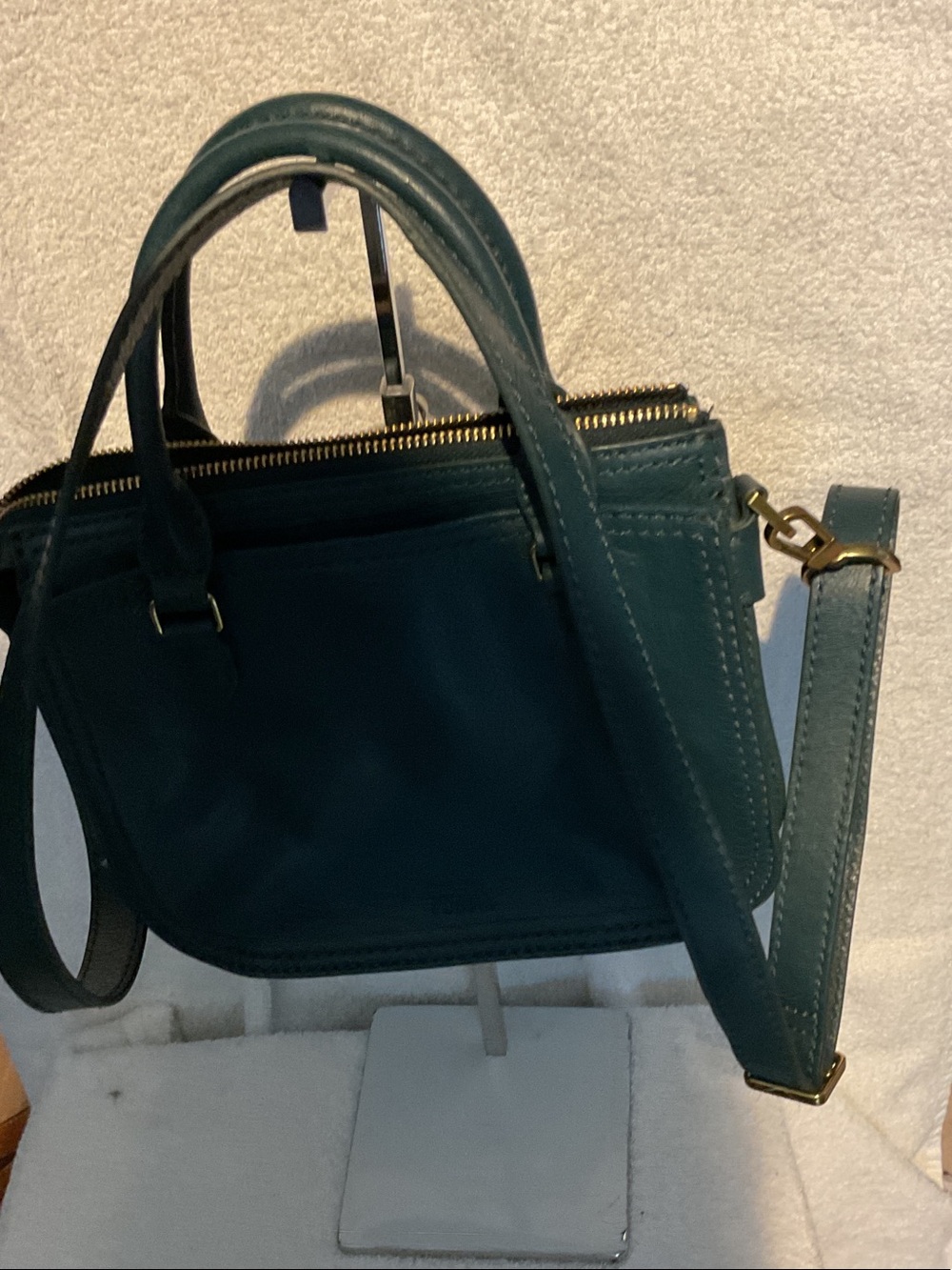 G025. Fossil Teal Leather Top-Handle Crossbody Bag - Picture 3 of 7